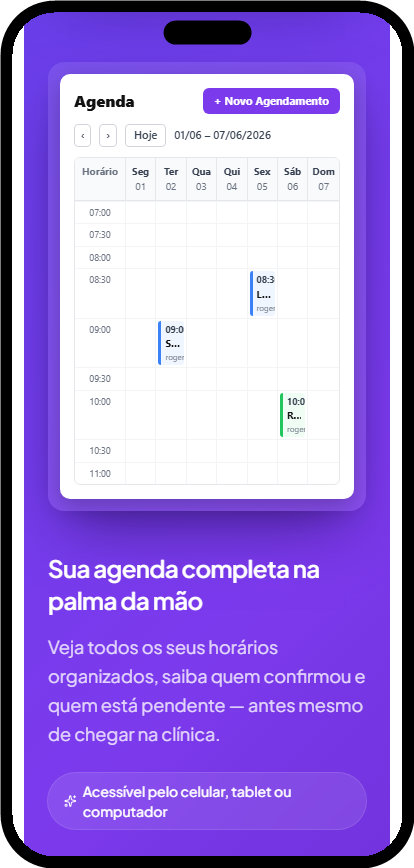 Agenda semanal na página do Fisio Tech