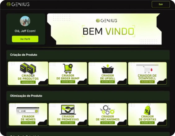 Painel da plataforma Genius