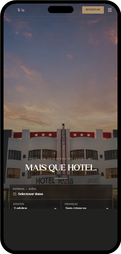 Site do Hotel Tezla no celular