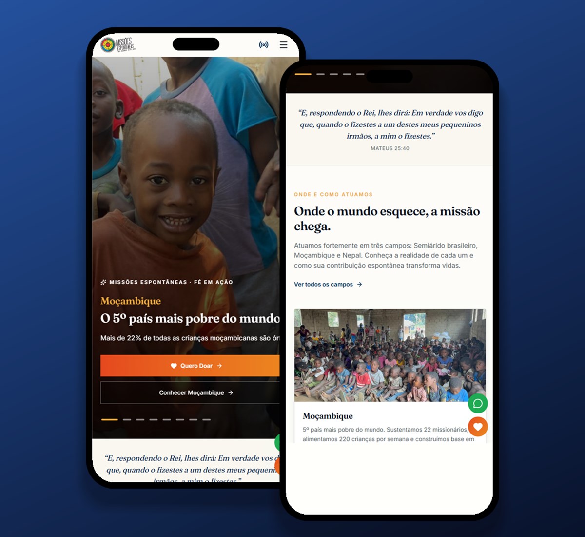 Site institucional e de doações de uma associação missionária em Moçambique, Nepal e no Brasil